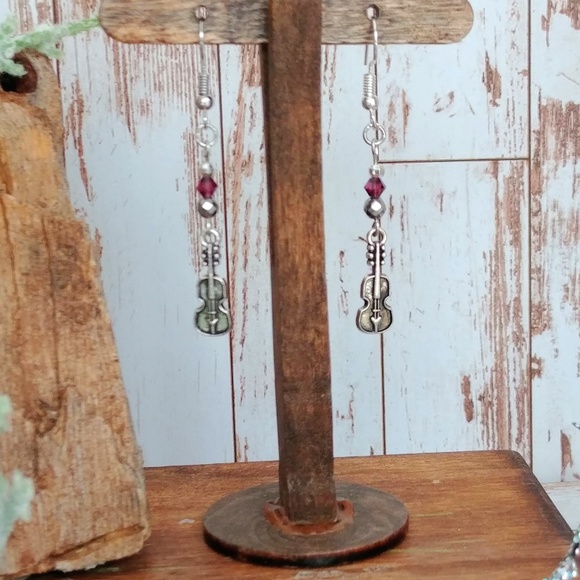 Violin Crystal Earrings - Picture 3 of 3